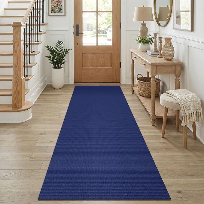 KOZYFLY Cotton Runners for Hallway 2.5'x8', Washable Runner Rug, Woven Non Slip Kitchen Runner, Braided Entryway Rug, Floor Carpet for Foyer, Bedroom, Hall, Royal Blue/Navy