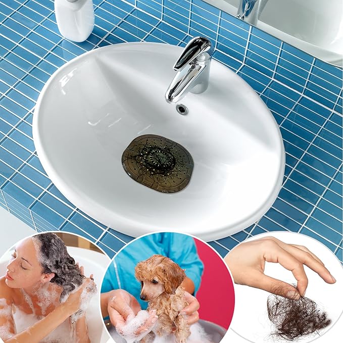 Hair Drain Catcher,Square Drain Cover for Shower Strong Adhesion Silicone Hair Stopper with Suction Cup,Easy to Install Suit for Bathroom,Bathtub,Kitchen 2 Pack (Black Brown)