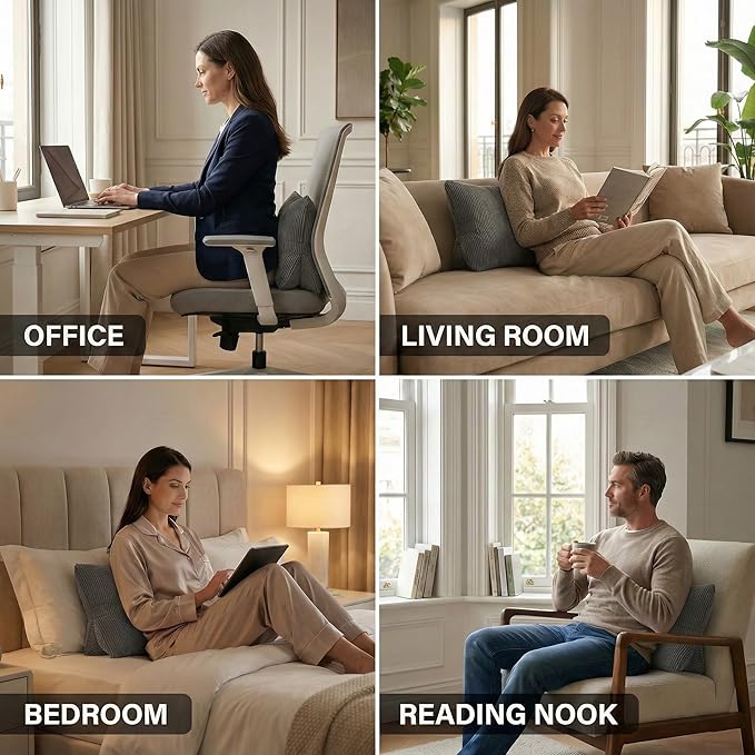 Pat. Pend. Corduroy Lumbar Support Backrest Pillow for Sitting & Reading, Ergonomic Triangle Cushion for Sofa, Armchair & Bed, Removable Cover, Dark Grey