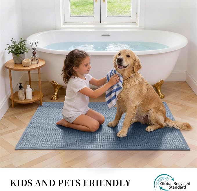 YIHOUSE Long Large Bathroom Rugs Sets 2 Piece, Quick Dry Thin Bath Mat, Non Slip Absorbent Machine Washable, Bath Runner Rug for Tub Sink Home Decor (24"x36" + 24"x59",Navy Blue)