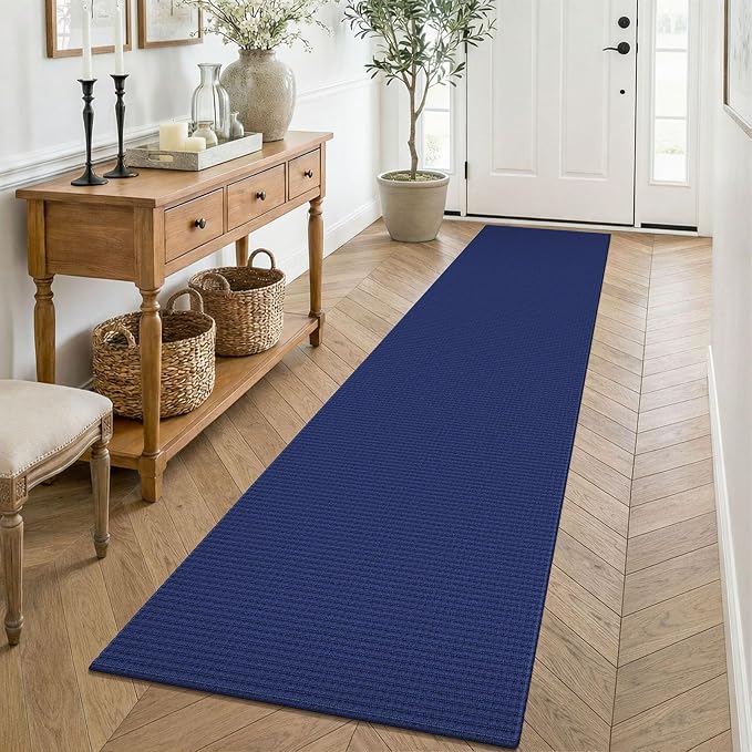 KOZYFLY Cotton Runners for Hallway 2x8, Washable Runner Rug, Woven Non Slip Kitchen Runner, Braided Entryway Rug, Floor Carpet for Foyer, Bedroom, Hall, Royal Blue/Navy