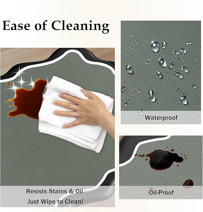 Arenarug Scalloped Black Gray Kitchen Mats Rugs Sets of 2 Cushioned Anti Fatigue Floor Mat Waterproof Kitchen Rugs Non Slip Foam Comfort Standing Mat for Sink Laundry, 17.3"x30"+17.3"x59"