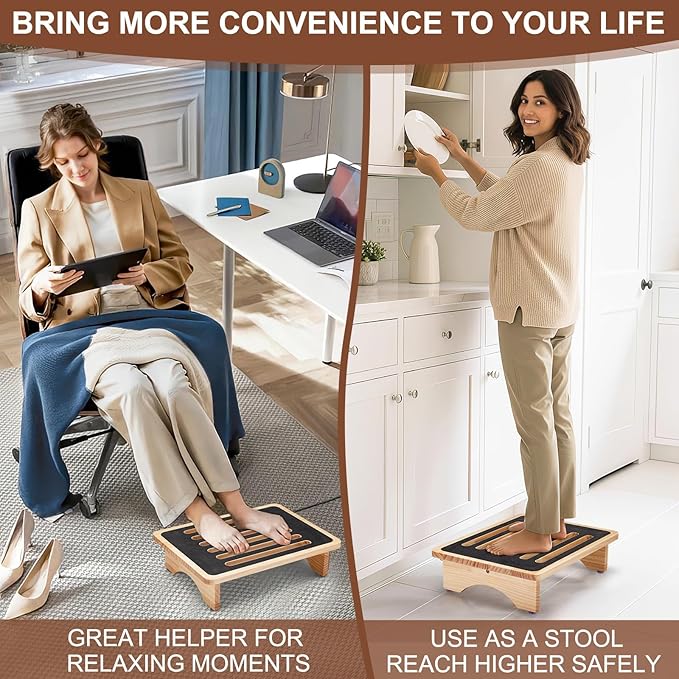 One Step Stool for Adults Seniors, Non-Slip Rubber Step Surface Heavy Duty Wooden Stepping Stool, Perfect Bed Steps for High Beds & Daily Use