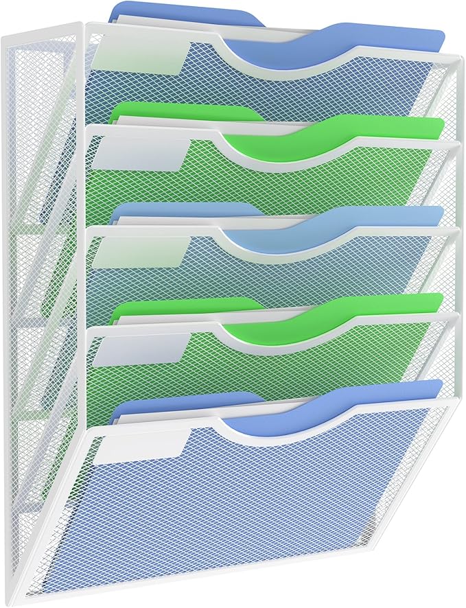 Kuntine.B Wall File Organizer Office (White, 5 Tier)
