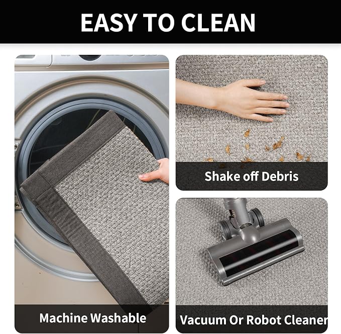 YDKGL Kitchen Mats for Floor, Rubber Backing Kitchen Rugs Non Slip Washable, Super Absorbent Jute-Like Braid Kitchen Runner Rug Sink Mat Standing Mat, Easy to Clean, Gray 17"x30"