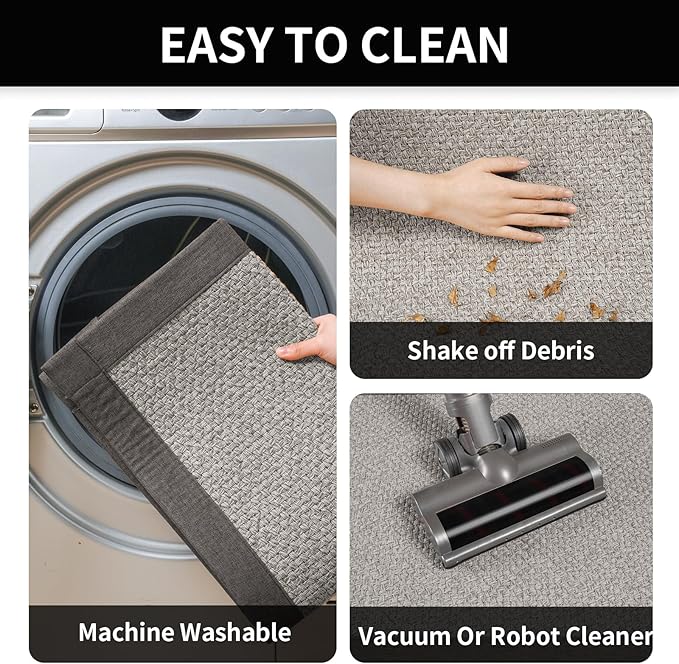 YDKGL Kitchen Rugs Non Slip Washable, Super Absorbent Kitchen Mats for Floor, Rubber Backing Jute-Like Braid Kitchen Sink Mat Runner Rug Standing Mat, Easy to Clean, Gray 17"x47"