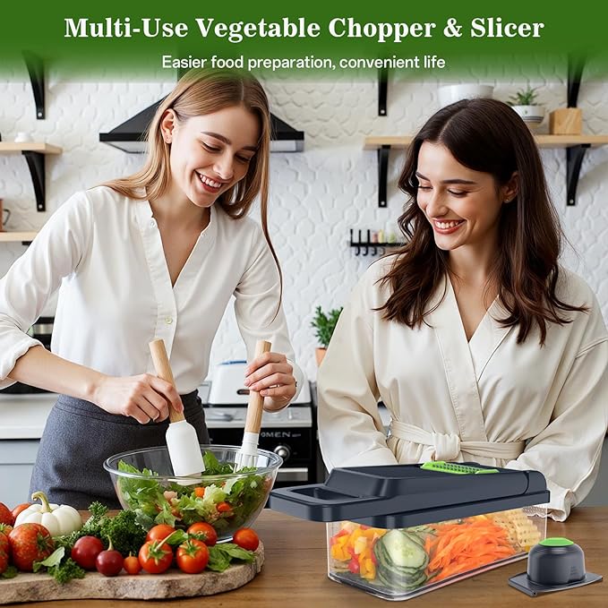 HomeHacks Vegetable Chopper Vegetable Cutter, 15 in 1 Kitchen Gadget, Dicer, Slicer, Onion Cutter, Salad, Cheese Grater & Egg Separator - Multi-Functional Veggie Chopper Lid with Handle (Green)