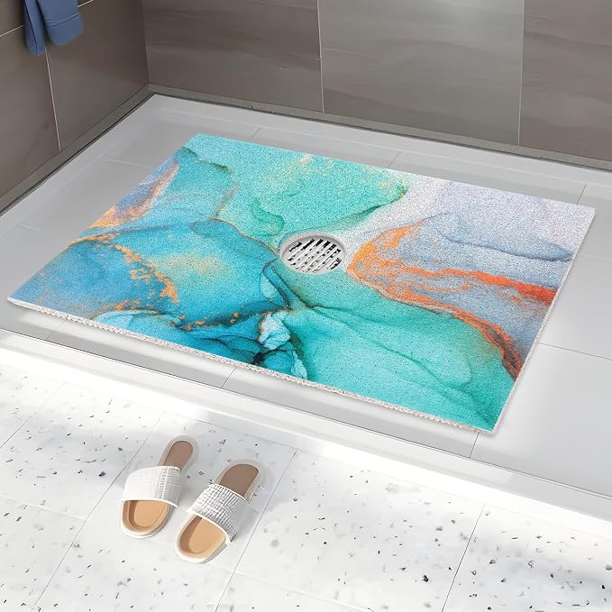Square Shower Mat Non Slip: 32 x 24 Inch Extra Large Shower Mats with Drain Hole in Middle - PVC Loofah Anti Slip Shower Floor Matt for Inside Shower