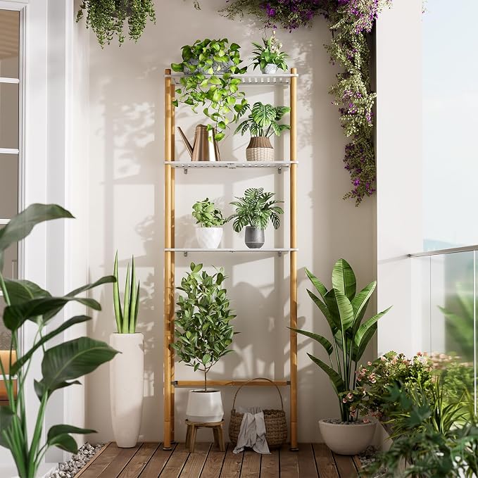 AmazerBath Over The Toilet Storage Bamboo, Bathroom Storage Organizer Shelf, 3-Tier Above Toilet Storage Rack, Space Saver, White and Natural Color