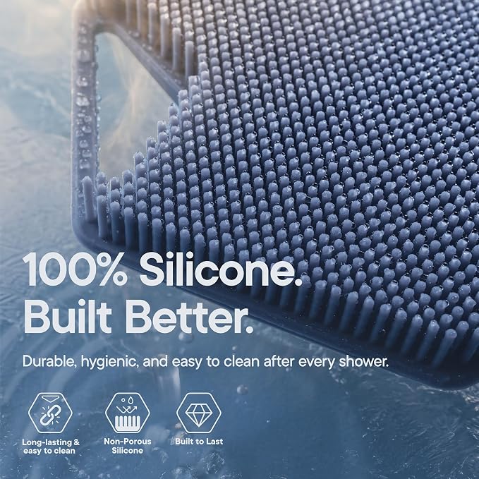 TOOLETRIES Premium Silicone Body Scrubber 2.0, Hygienic Loofah Alternative, Exfoliating Shower Scrubber for Sensitive Skin, Quick Drying & Long-Lasting Bathroom Essentials for Men & Women - Glacier