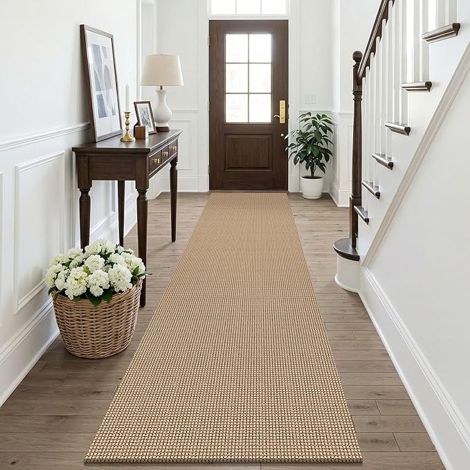KOZYFLY Boho Runners for Hallways 2.6x10 ft Washable Kitchen Runner Non Slip Rubber Backed Hallway Rugs Cotton Entryway Runner Rug for Indoor Hall, Backdoor, Kitchen, Orange Beige/Tan/Brown