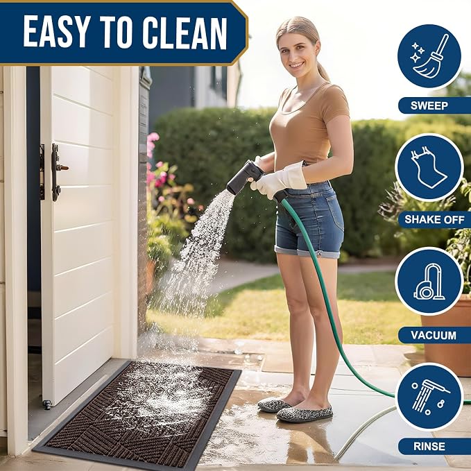 Smiry Front Door Mat Outside Entrance, Heavy Duty Sturdy Natural Rubber Doormat, Trap Dirt and Moisture, Easy Clean Low Profile Welcome Floor Mats for Indoor Outdoor Entry, 59x34 Inch, Dark Brown