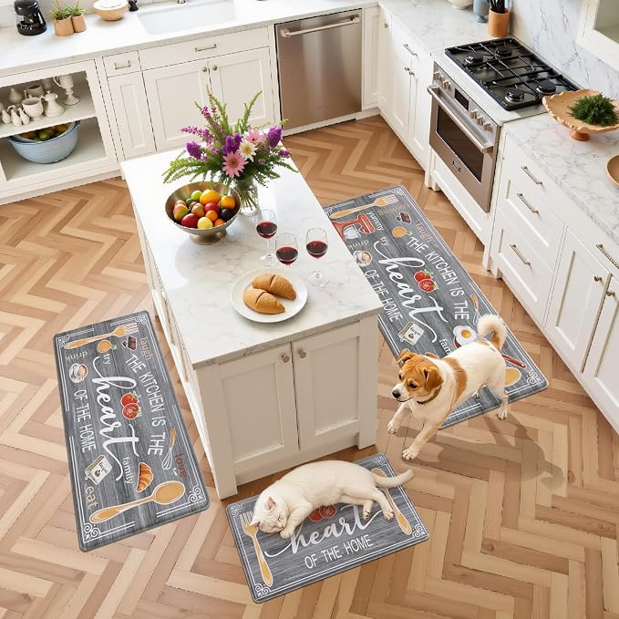 Yamaziot Anti Fatigue Kitchen Rug Set of 3, Non-Slip Waterproof Farmhouse Cushioned Comfort Standing Floor Mat for Kitchen, Office, Sink, Laundry
