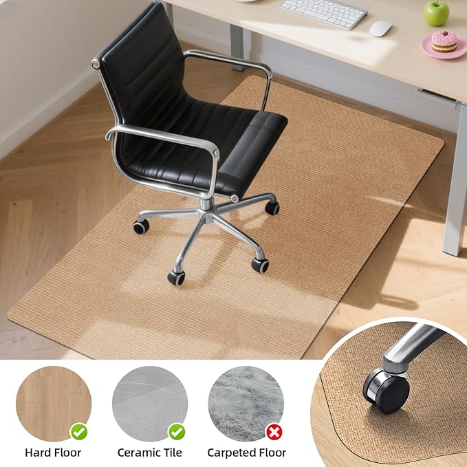 Office Chair Mat for Hardwood Floors 63" x 51", Durable Non-Slip Large Tile Floor Protector, Anti-Scratch Thick Heavy-Duty Recyclable Gliding Desk Mats for Computer Rolling Chairs, Camel Color