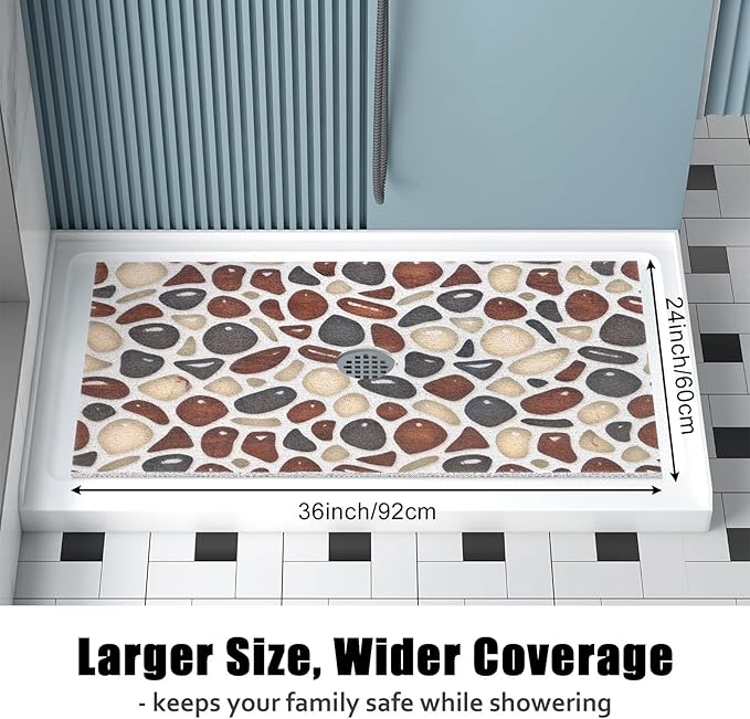 Shower Mat Non Slip: 24x36 Inch Large Shower mats for Inside Shower with Drain Hole in Middle, Super Soft PVC Loofah Massage Shower Floor Mat, Anti Slip Shower Stall Mat, Quick Drying