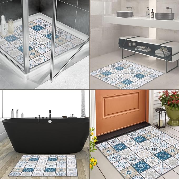Square Shower Mat 32x32 Inch Non Slip Bath Mat for Inside Shower Loofah Shower Mat for Elderly Soft Textured Foot Massage Pad Bathroom Floor Mat for Wet Area, Without Suction Cups, Quick Drying
