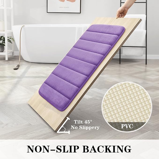BYSURE Lavender Memory Foam Bathroom Rug Set 3 Piece, Non Slip Extra Soft Absorbent Machine Washable Toilet Bath Toilet Mat (17"x24"+20"x32"+U Shape 20"x24")