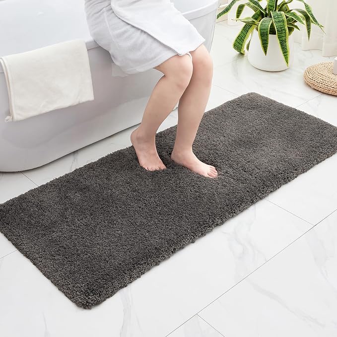 Disolla Bathrom Runner Rug 24x59 - Large Soft Plush Bath Mat, Thick Long Non-Slip Shaggy Floor Mat, Ultra-Absorbent for Master Bathroom Bedroom, Dark Grey