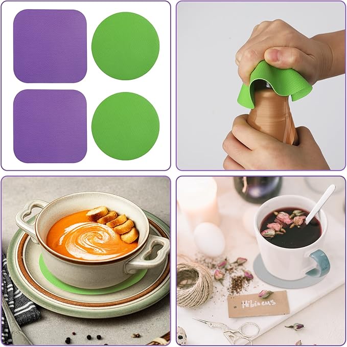 LUTER 4pcs Jar Opener, Rubber, Multi-function Silicone Bottle Opener for Seniors with Weak Hands Lid Cap Gripper Pads Kitchen Coasters Gadgets(Green, Purple)