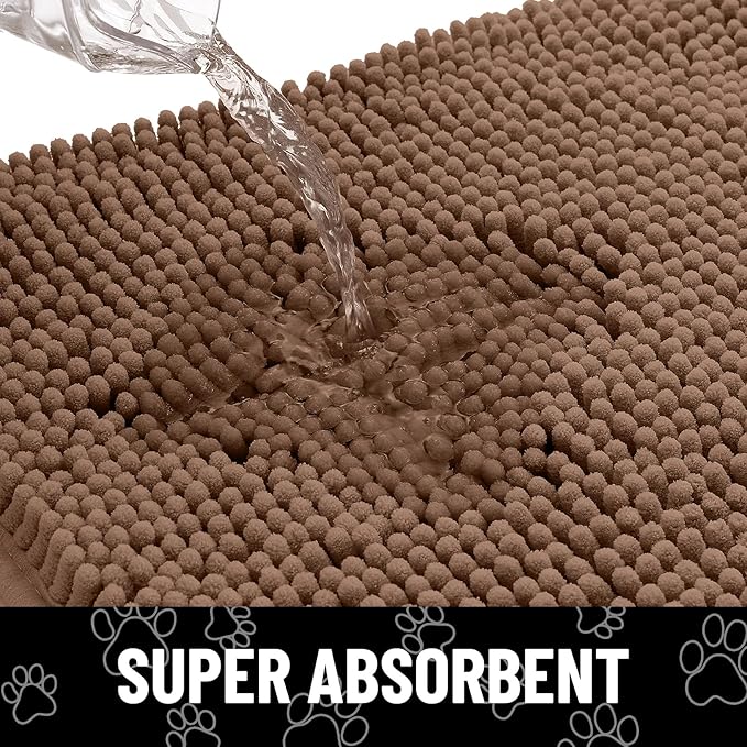 Smiry Dog Door Mat for Muddy Paws, Absorbent Dirt Trapper Non Slip Quick Dry Washable Chenille Mat for Mud Dogs, Entry Rug for Indoor and Outdoor (71x46 Inches, Coffee and Black)