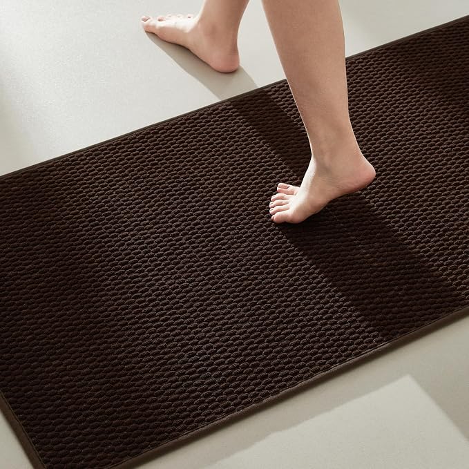 TYUU Bathroom Runner Rug, Long Bath Mat Washable Thin Quick Dry Low Pile Bathroom Runner Rugs 24 x 60 Non Slip, Brown 24"x60"