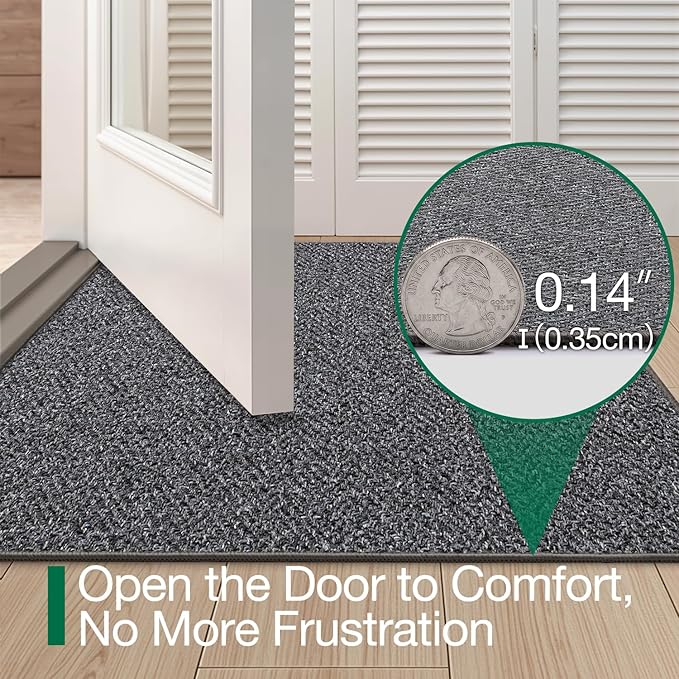 LUMI Ultra Thin Indoor Door Mat for Entrance 24"x36", Non Slip Entryway Mat, Low Profile Doormat, Unique Herringbone Design Carpet for Inside, Patio, Porch, Charcoal Gray