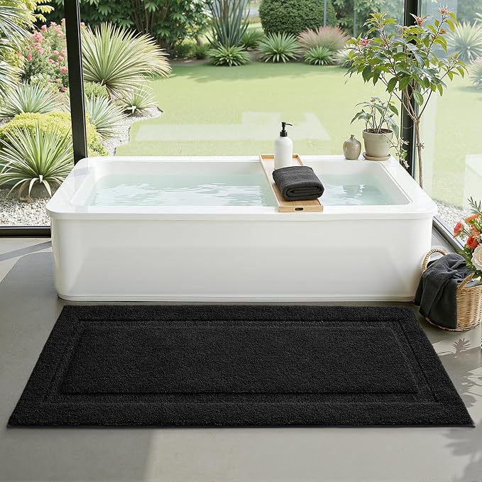 LUMI Ultra Soft Bathroom Rugs Non Slip with Rubber Backing, Absorbent Washable Bath Mat Quick Dry, Upgraded Premium Microfiber Plush Carpet for Bathtub and Shower Floor, Black, 24x60