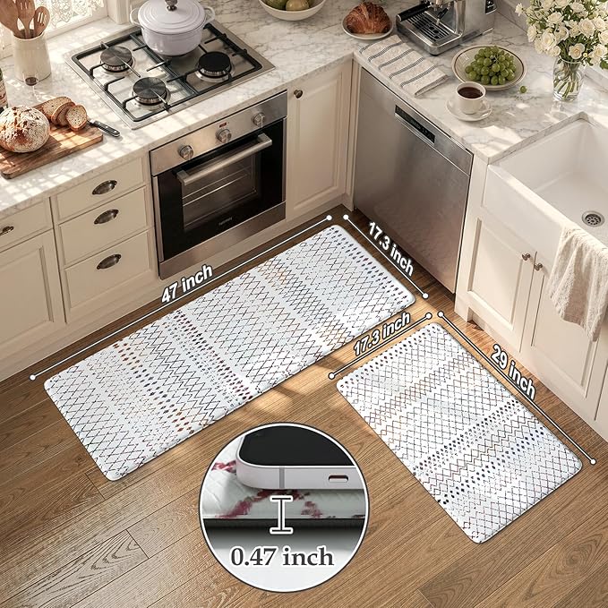 KIMODE Kitchen Mats 2PC Cushioned Anti Fatigue Boho Kitchen Rugs and Mats Non Slip Waterproof Kitchen Mats for Floor Comfort Foam Standing Desk Mat Colorful Laundry Room Rug for Home Decor Office Sink