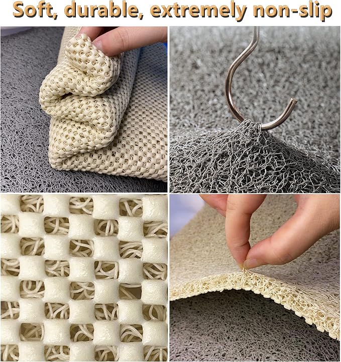 Anti Slip Shower Mat, Soft Textured Bath Mat, Easy Drain Non Slip Comfort Bathtub Mats, Quick Drying PVC Loofah Bathroom Mats, Phthalate Free (15.5" × 23.5", Beige)