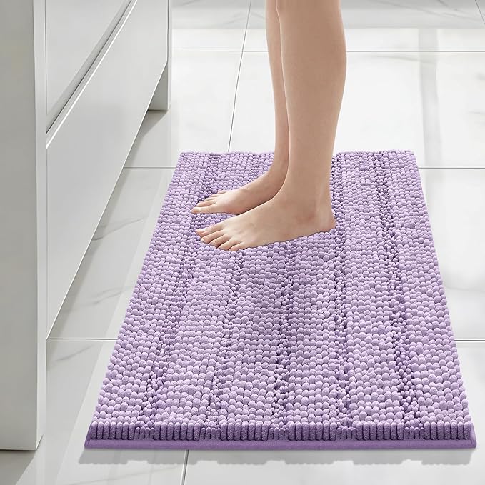 Bcoimo 30"×20" Chenille Bath Mat – Non-Slip with Backing Bath Rug Ultra-Absorbent and Machine Washable Bathroom Mat Quick-Dry Design. Ideal for Bathroom Shower and Tub Areas