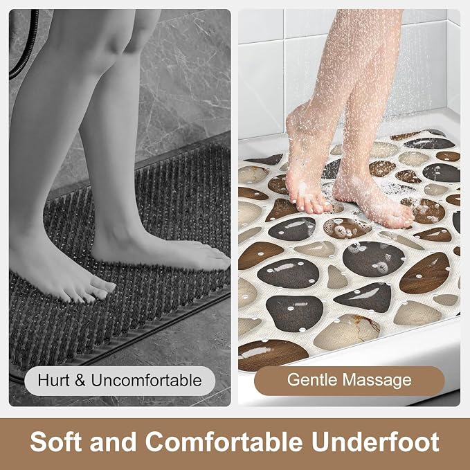 Square Shower Mat, 21x21 Inch Non Slip Shower Mats for Inside Shower Stall, Soft PVC Anti Slip Shower Mat with Sucion Cups, Machine Washable Bathroom Shower Floor Mat for Elderly Kids