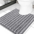 Smiry Bathroom Toilet Rugs U Shaped 20x20, Extra Soft Absorbent Non Slip Rubber Backing Chenille Contour Bath Rugs for Toilet, Machine Washable Contoured Bath Mats, Grey