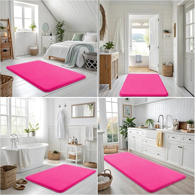 Smiry Memory Foam Bath Mat 30x20, Extra Soft and Absorbent Bathroom Mats, Non Slip Washable Carpet for Floor, Shower and Tub, Deep Pink
