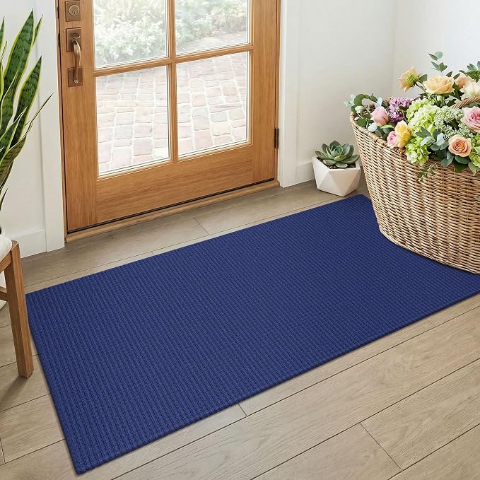 KOZYFLY 2x4 Entry Runner Rug, Small Washable Runners for Entryway, Woven Non Slip Door Mat Indoor Entrance, Front Porch Carpet for Foyer, Kitchen, Bedroom, Bathroom, Royal Blue/Navy