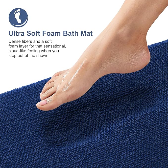 OLANLY Thick Memory Foam Bathroom Runner Rugs 44x24, Extra Soft Absorbent Long Bath Rug, Quick Dry Bath Mats, Non-Slip, Machine Washable Mat for Bathroom, Tub and Shower, Home Decor Accessories, Navy