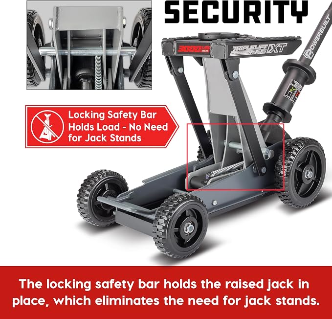 Powerbuilt Big Wheel Triple Lift Garage Jack, 3000 Pound Off Road Lift, Truck, Car, Motorcycle 1.5 Ton Capacity, 620613ECE