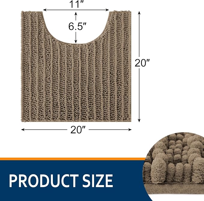 Smiry Bathroom Toilet Rugs U Shaped 20x20, Extra Soft Absorbent Non Slip Rubber Backing Chenille Contour Bath Rugs for Toilet, Machine Washable Contoured Bath Mats, Camel