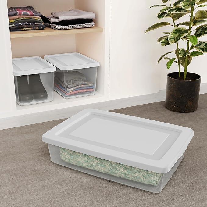 Sterilite 30-Pack Storage Box, Stackable Clear Plastic Bins with Snap-On Lids, 28 Quart
