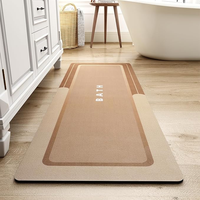 MontVoo-Bath Mat-Bath Mat Rug Non Slip Super Absorbent Stain Resistant Quick Dry Thin Bathroom Rug-Bath Mats for Bathroom Floor Bathtub Vanity-Bathmat Bath Rug Easy Care 17"x50" Brown