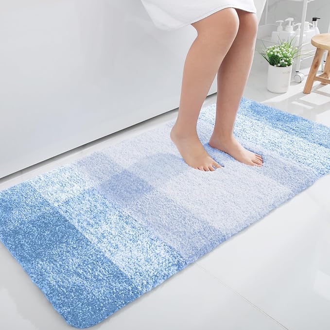 OLANLY Large Bathroom Rugs Mat 45x27, Extra Soft Absorbent Microfiber Bath Rugs, Rubber Backing, Quick Dry, Washable Bath Mats for Bathroom Floor, Tub and Shower, Home Decor Accessories, Light Blue