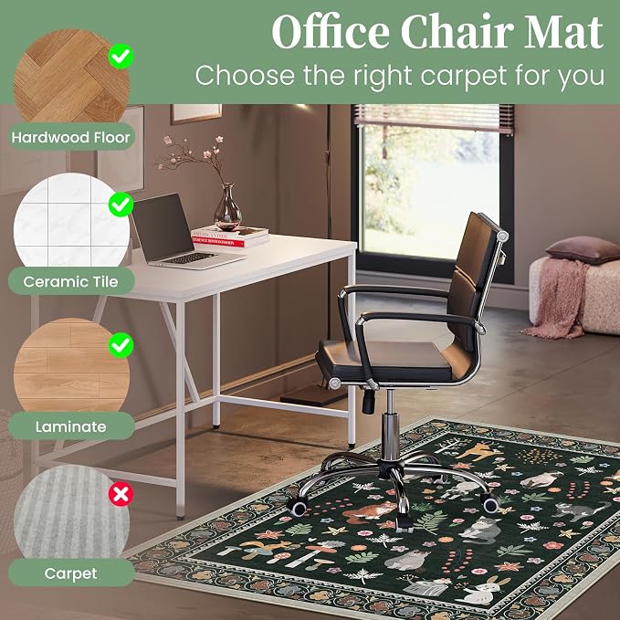 Office Chair Mat for Hardwood Floor & Tile Floor,36"x48"Heavy Duty Desk Chair Mat for Hard Floors, Under Desk Rug for Rolling Computer Chair,Anti Slip,Low Pile Carpet Floor-Colorful Animals