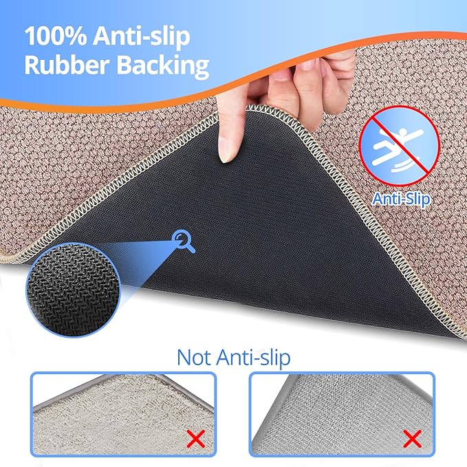 Upgraded Bath Mat 24x48Inch, Thin Bath Mats Rugs with Rubber Backing Non-Slip, Absorbent,Quick Dry Machine Washable, Home Decor Accessories Cozy Cloth Bathroom Rugs fit Under Door/Sink/Tub-Biege