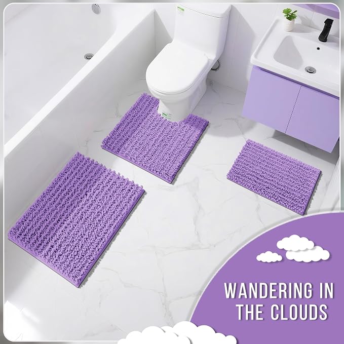 Yimobra Bathroom Rugs Non Slip Washable - Ultra Soft Absorbent Chenille Bath Mat, Quick Dry Shaggy Floor Carpet for Tub Shower, Lavender Home Decor Accessories, 24x17 Inch