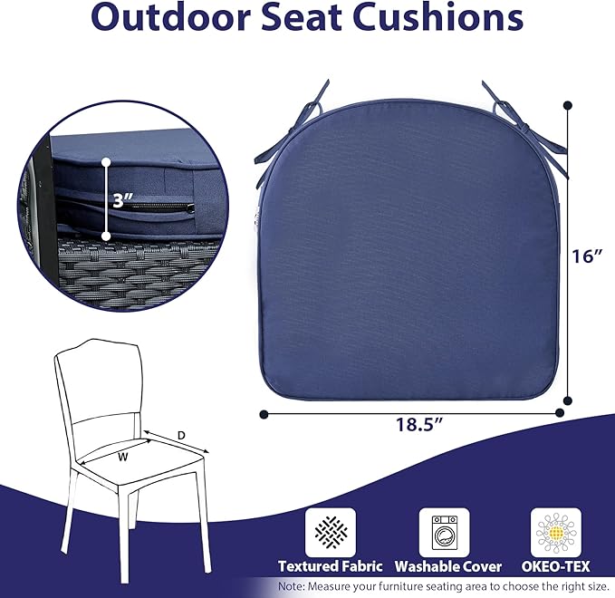 IPYNBAP Outdoor Chair Cushions Set of 4, Waterproof Outdoor Seat Cushions for Patio Furniture, Patio Chair Cushion with Handle and Ties, Out Door Chair Pads,18.5x16x3-Round, Navy Blue