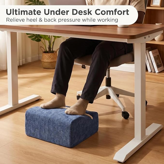 Foot Rest for Under Desk at Work, Office Footrest with Warm Feet Pocket,Ergonomic Under Desk Footrest with Washable Cover, Stool for Office Chair & Back &Pain Relief, (Blue+)