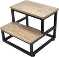 SZLHANJZ Step Stool, Wood and Metal Step for Adults Kids, Bedside Stepping Stool for High Bed with Round Corners, 2 Steps Foot Stool for Kitchen Bedroom, Load 500 LB, Beige