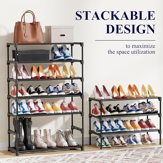 Kitsure Shoe Rack - Non-Woven Shoe Rack Shelf, Shoe Organizer for Closet, Entryway, Garage & Corridor, Stackable Shoe Shelves, 27.5" Wide - 5 Tier, Black
