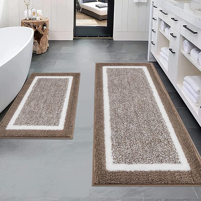 Pauwer Bathroom Rugs Sets 2 Piece, Non Slip Bath Mats for Bathroom, Absorbent Bath Rugs Floor Mat, Machine Washable Shower Rugs for Bath Floor, Tub and Shower