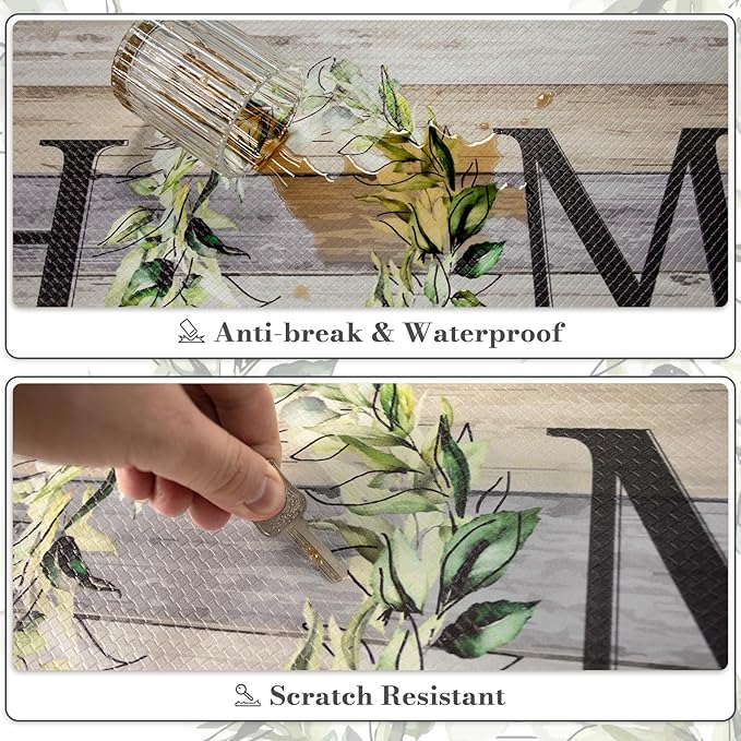 KIMODE Kitchen Mats for Floor 17"x47"+17"x29", Farmhouse Kitchen Rugs Sets of 2, Anti Fatigue Mats for Kitchen Floor, Cushioned Comfort Kitchen Floor Mats for Sink, Laundry, Desk Grey