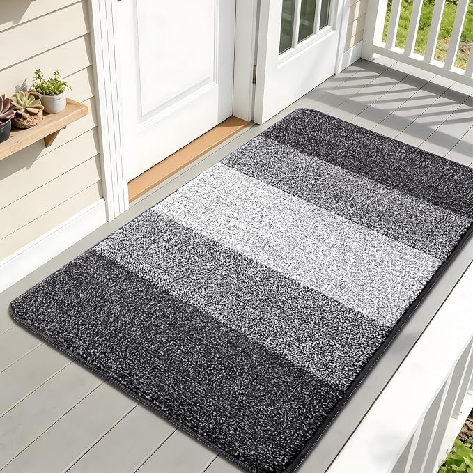 Kitinjoy Indoor Outdoor Door Mat, 59x32 Non-Slip Absorbent Dirt Trapper, Low-Profile Washable Inside Entrance Front Floor Mat, Sturdy Soft Entry Doormats for Entryway, Grey